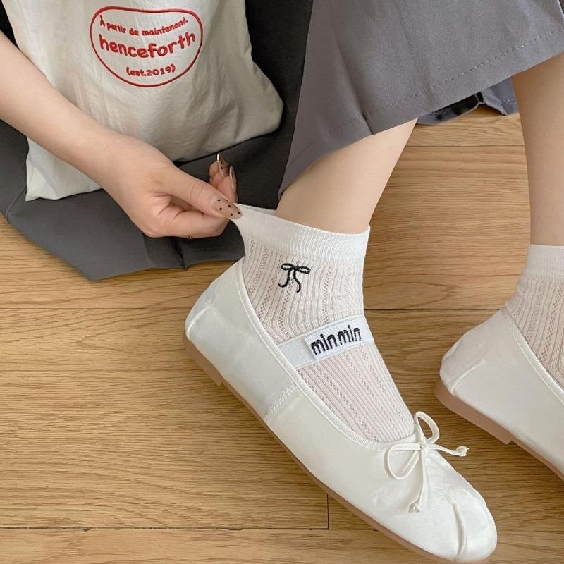 Женские короткие носки, тонкие дышащие хлопковые носки с бантом, милые носки в японском стиле