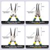 4Pcs Snap Ring Pliers Set Portable Inner Outer 7" Retaining Circlip Pliers Carbon Steel Multifunctional for Hand Remover Tool