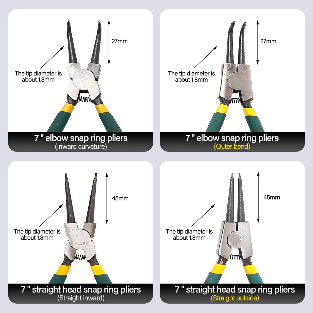 4Pcs Snap Ring Pliers Set Portable Inner Outer 7" Retaining Circlip Pliers Carbon Steel Multifunctional for Hand Remover Tool