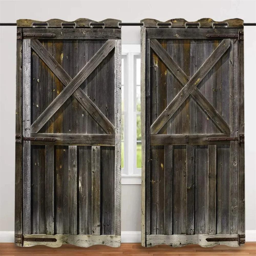 Деревенская винтажная деревянная амбарная дверь Фермерский дом Фермерское окно Занавеска для гостиной Детской спальни Ванной комнаты Кухни Дверь Домашний декор 2 шт.