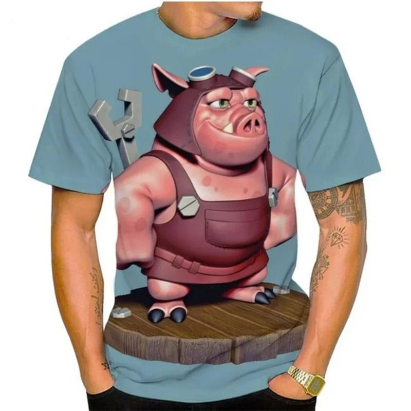 3D Printing Fat Pig T-Shirt Men Funny Animal Graphic Tees Summer Fashion Short Sleeve Tops Street Oversize T-shirt Size XS-6XL