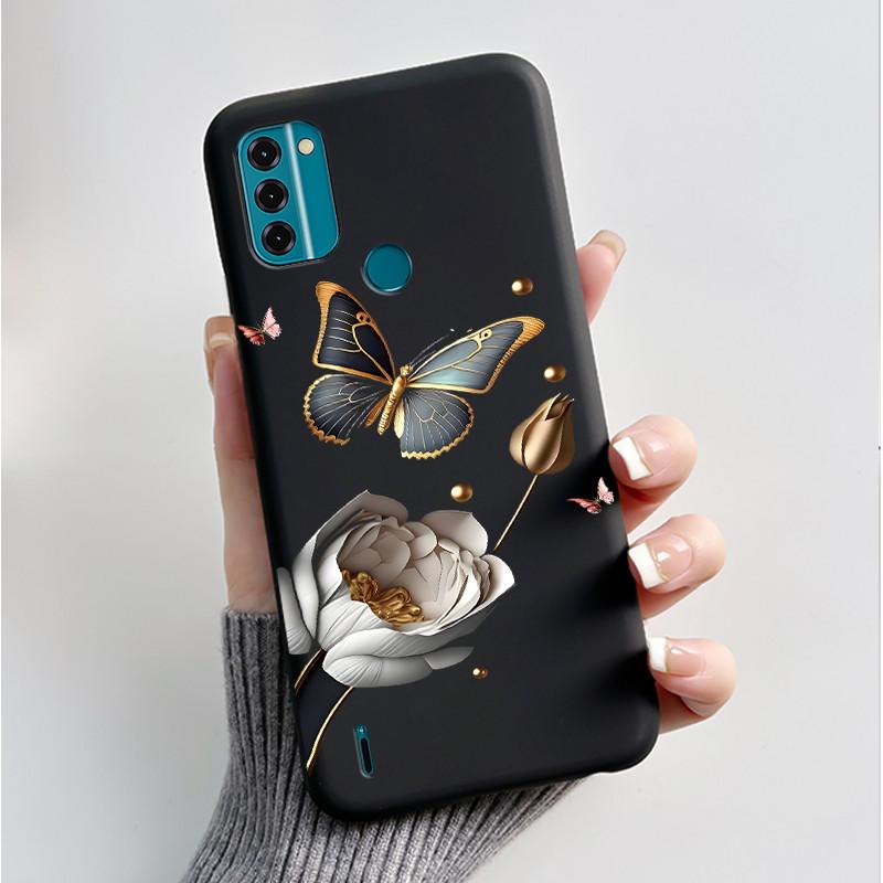 For Nokia C31 / Nokia C21 Plus Case Fashion Luxury Flowers Butterfly Black Protective Soft Silicone Cover For NokiaC31 Casing