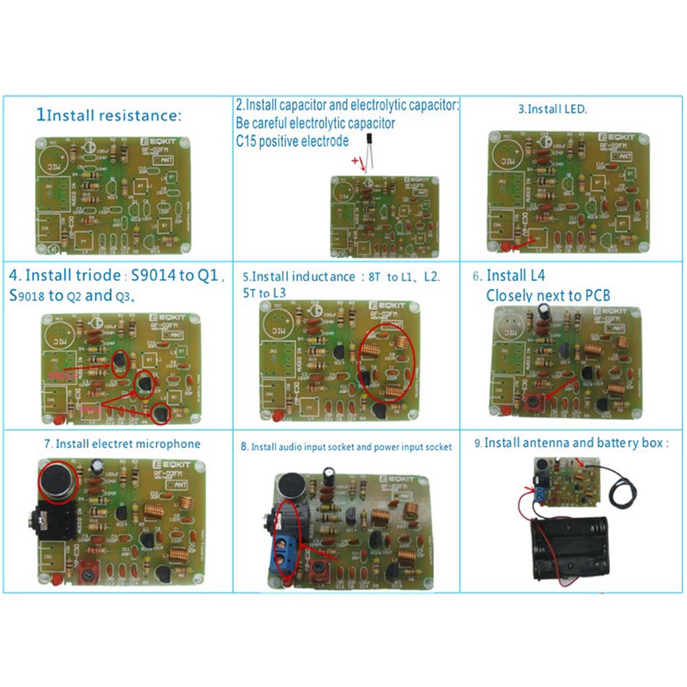 DC Soldering Practice Learning Microphone DIY Kit Adjustable FM Stereo Radio Module 88-108MHz
