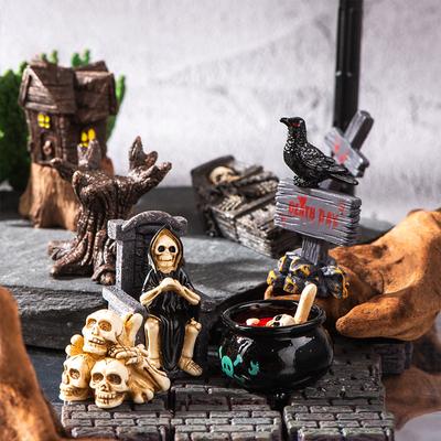 Новый Мини 3D Ужас Хэллоуин Ворон Надгробие Череп Серия Смола Хэллоумас Кукольный Домик DIY Аксессуары