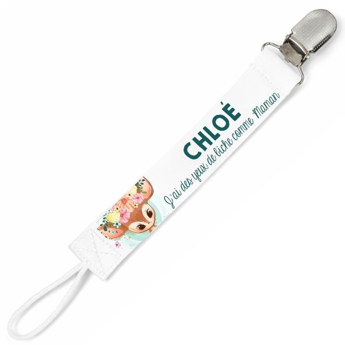 Planetee Attache tétine pour prénom CHLOE yeux de biche comme Maman | Attache sucette cadeau naissance