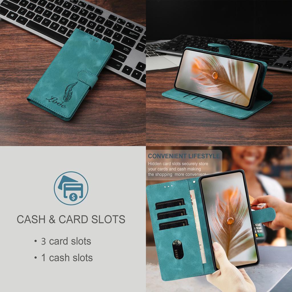 For Samsung Galaxy A55 5G Case Imprinted Feather PU Leather Wallet Phone Cover with Wrist Strap