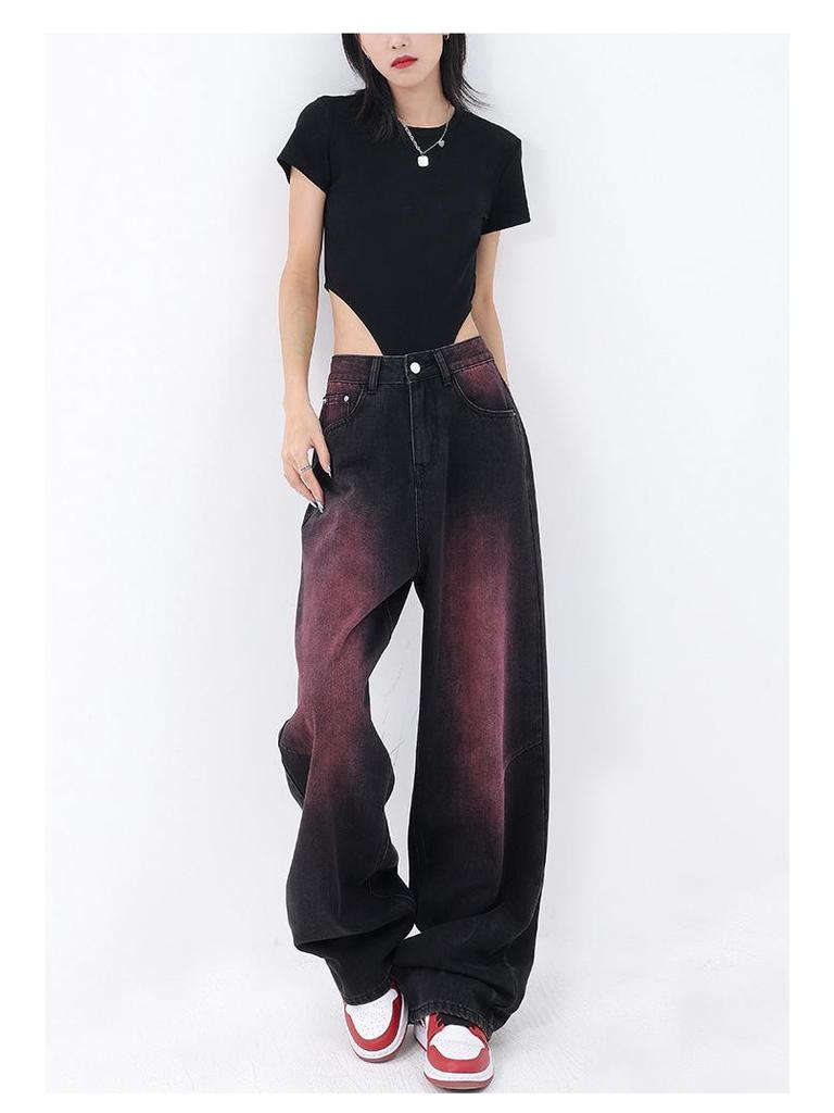 Американские ретро-граффити-стираемые широкие джинсы для женщин