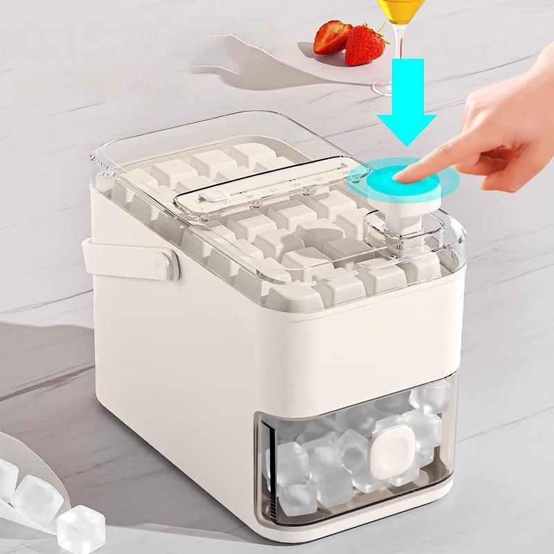 Льдогенератор на 28/56 кубиков с крышкой Easy Press - Двухслойный, Прессованный портативный дизайн, Бытовой ящик для хранения льда