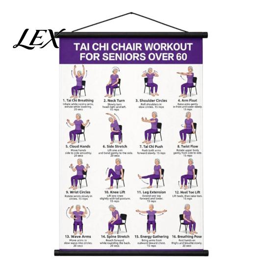Tai Chi Practice Tool Training Hanging Scroll Poster, Sitting/Walking Movements Guide, Large Size Wall Fitness Poster High Definition Chart