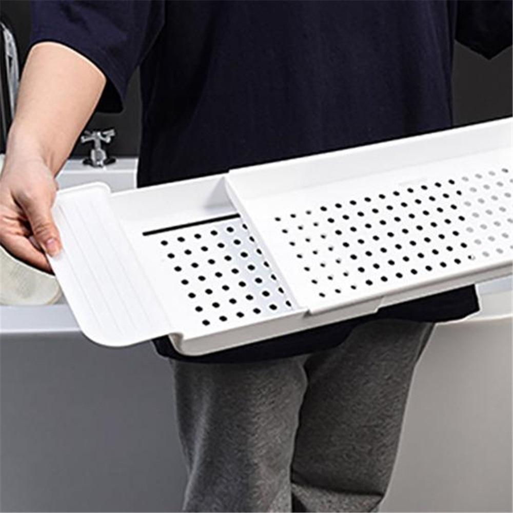 Полка для ванны, удобная телескопическая полка для ванны, дизайн со сливными отверстиями, противоскользящий лоток для хранения в ванной комнате