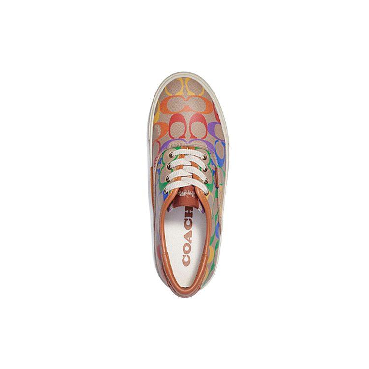 COACH Lace Up Low top Stylish Skateboarding Shoes Women's Rainbow CA854-L38