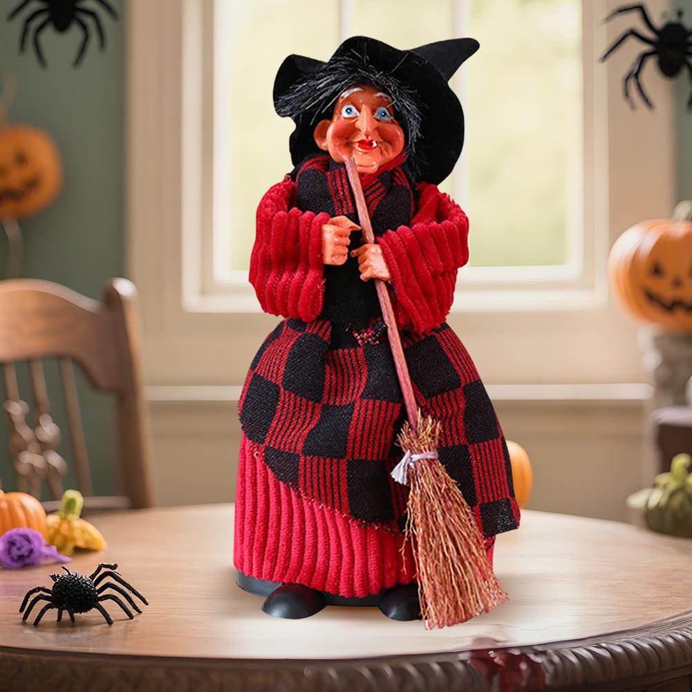 1PC Halloween Witch Hanging Props W/ Broom Witch Broom Props Spooky Witch Ornament for Garden Haunted House Bars Party Decor