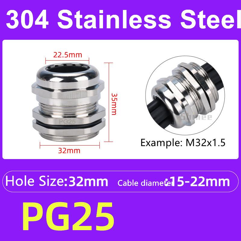1Pcs Waterproof Cable Gland 304 Stainless Steel Glands IP68 PG7 PG9 Metal Joint PG13.5 PG16 Cable Fixing Seal Joint Fit 3-52mm