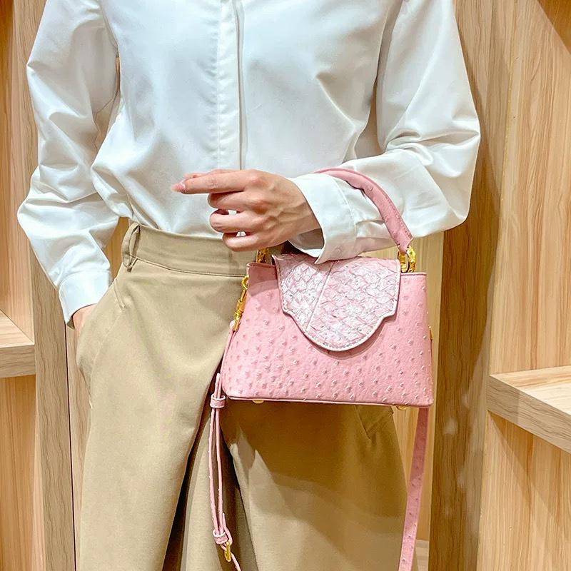 2025 High-End Women's Genuine Leather Ostrich Pattern Crossbody Shoulder Handbag