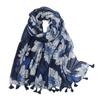 Spain Luxury Brand Navy Blue Lovely Floral Tassel Viscose Shawl Scarf Lady High Quality Wrap Headband Bufandas Muslim Hijab