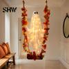 Mysterious Holiday Window Decorations Swinging Ghost Outdoor Decor, Large Halloween Hanging with Maple Leaf Spooky Tree Ornaments Vine Lights