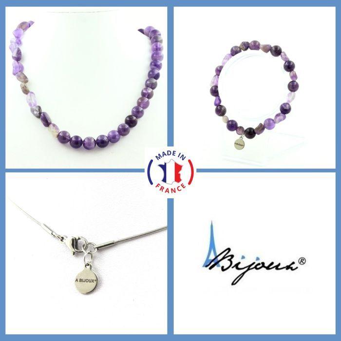 Stones and Minerals. Jewelry Set Bracelet Necklace Pearls Amethyst from Brazil + Amethyst Customizable Size.