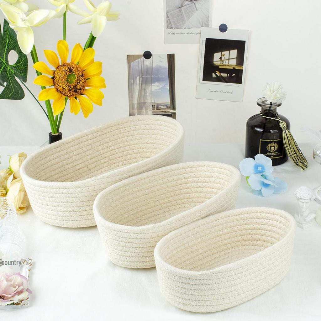 Современная овальная корзина из хлопковой веревки для хранения закусок и косметики