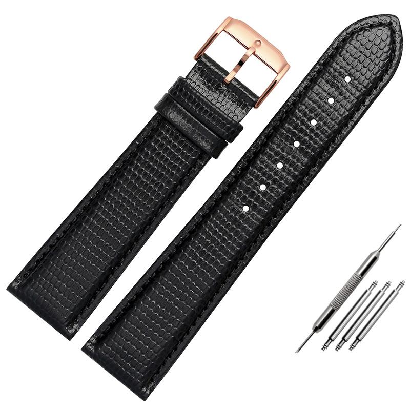 15mm 21mm Black lizard pattern genuine lea/ther watchband for Movado 0607194 606088 watch strap Simple stylish wristwatches band