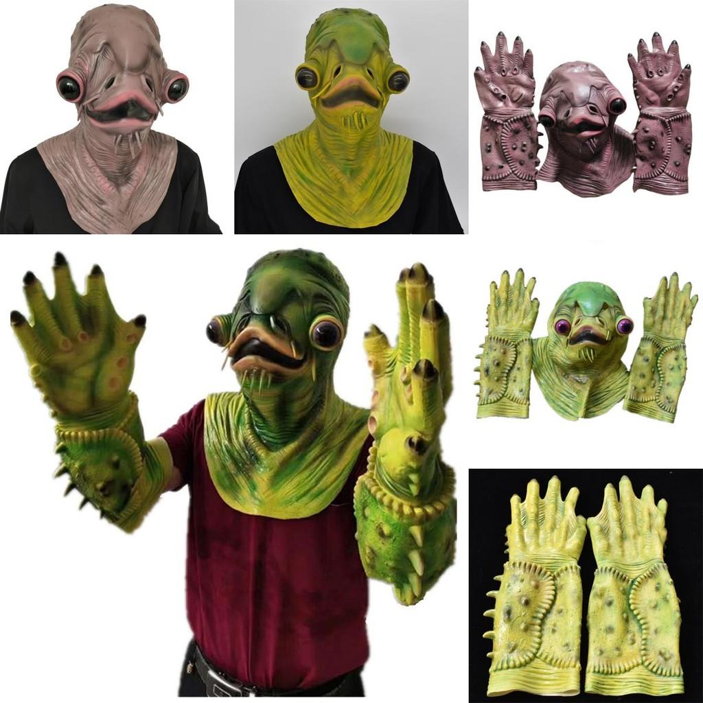 Маска латексного монстра-рыбы на Хэллоуин с перчатками для костюмированной ролевой игры и хоррор-мероприятий