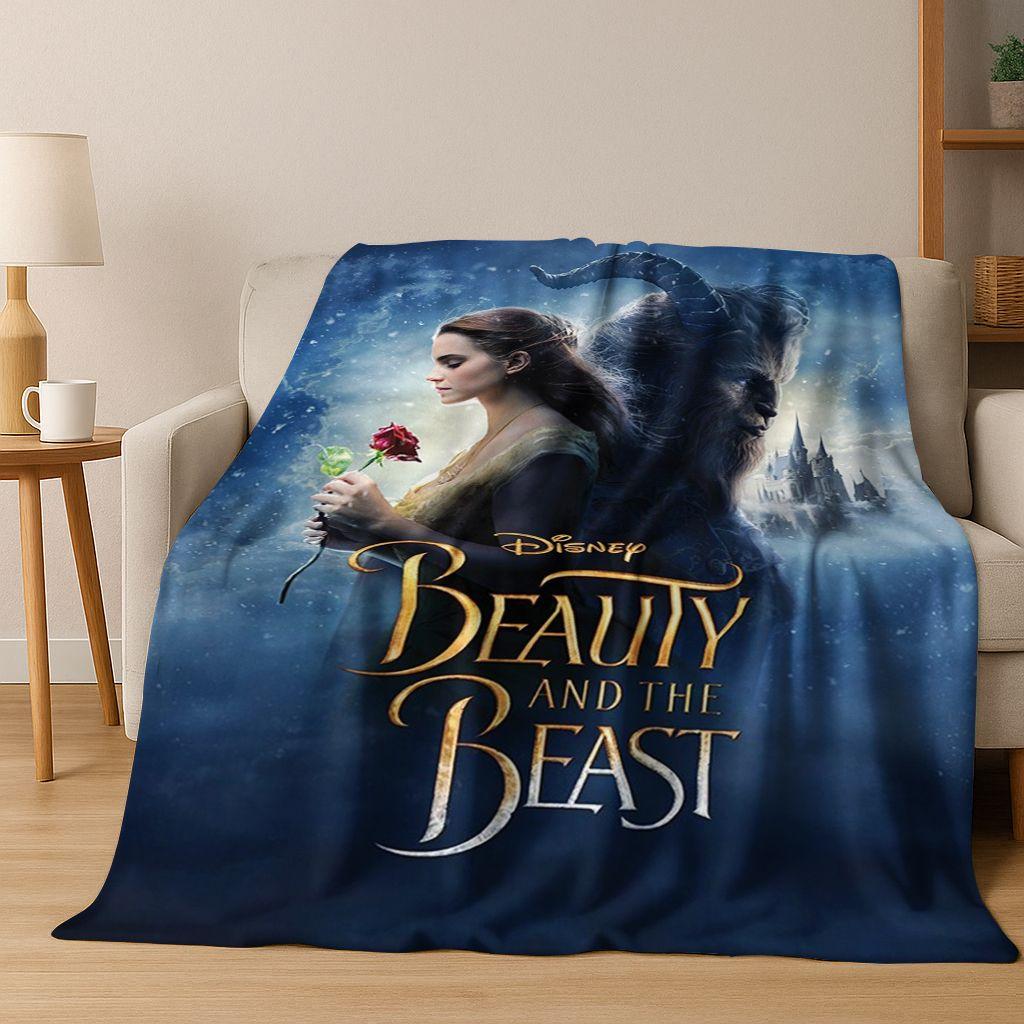 3D Beauty and The Beast Lovely Cartoon Flannel Blanket,Warm and Cozy Soft Throw Blanket for Home Bedroom Bed Sofa Cover Gift Kid