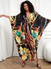 Yellow Oversized Striped Printed Women's Khaftan Robe Swimsuit cover-up Boho Party Beach Wear Beach dress Q1289