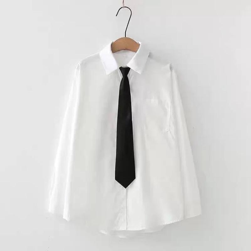 Черные рубашки с длинными рукавами, мужские корейские удобные блузки, повседневная свободная однобортная рубашка с галстуком