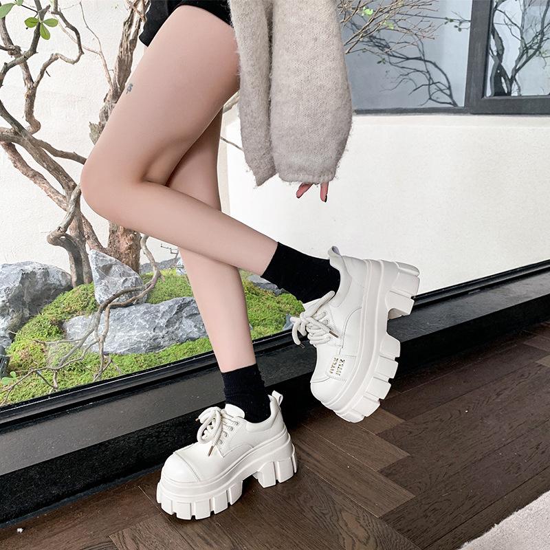 [Fanfna] Thick-soled heightening muffin small leather shoes for women's 2025 autumn new super high-heeled small JK loafers