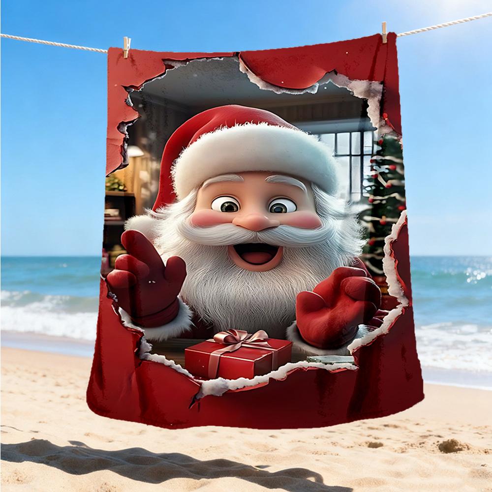1pc Christmas Santa Claus Outdoor Flannel Blanket Soft All Season Polyester Throw , Perfect for Picnics & Travel , Picnic Accessory