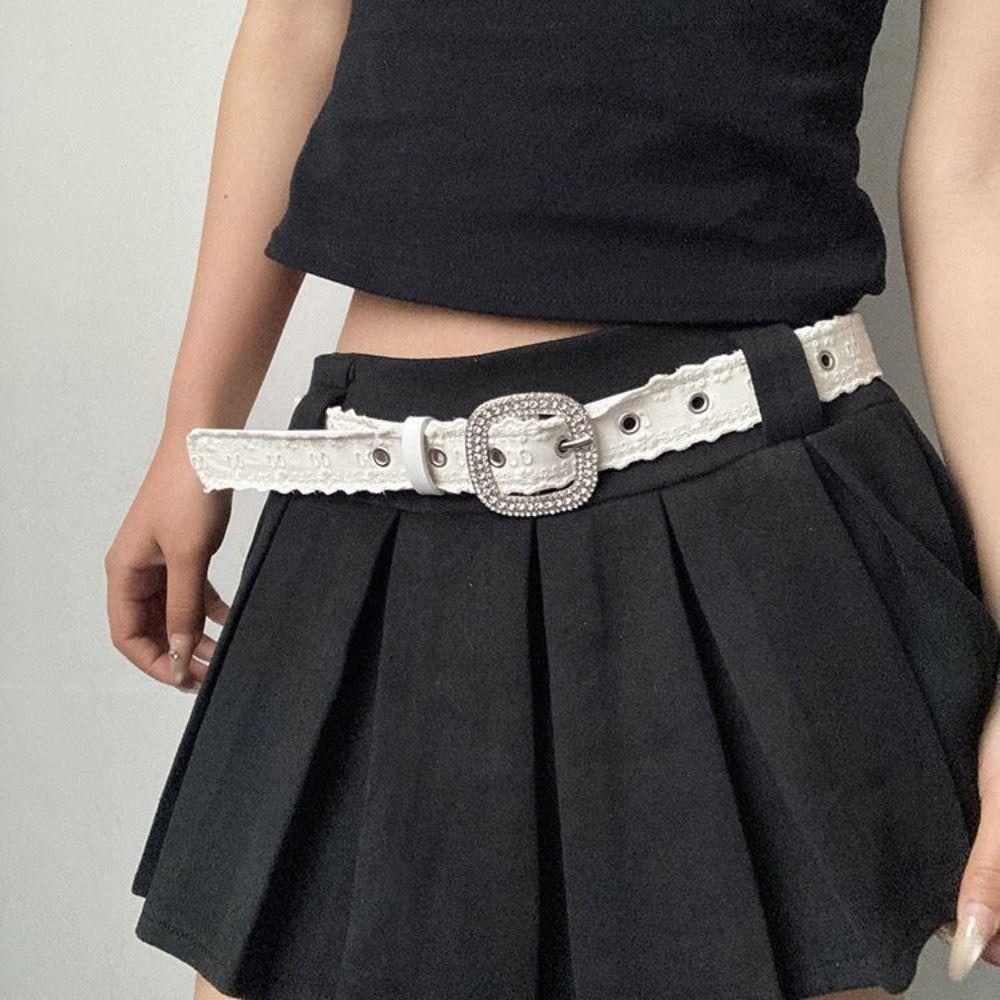Y2K Lace Belt PU Leather Women Waistband Trend Rhinestone Belt  Jeans Accessories