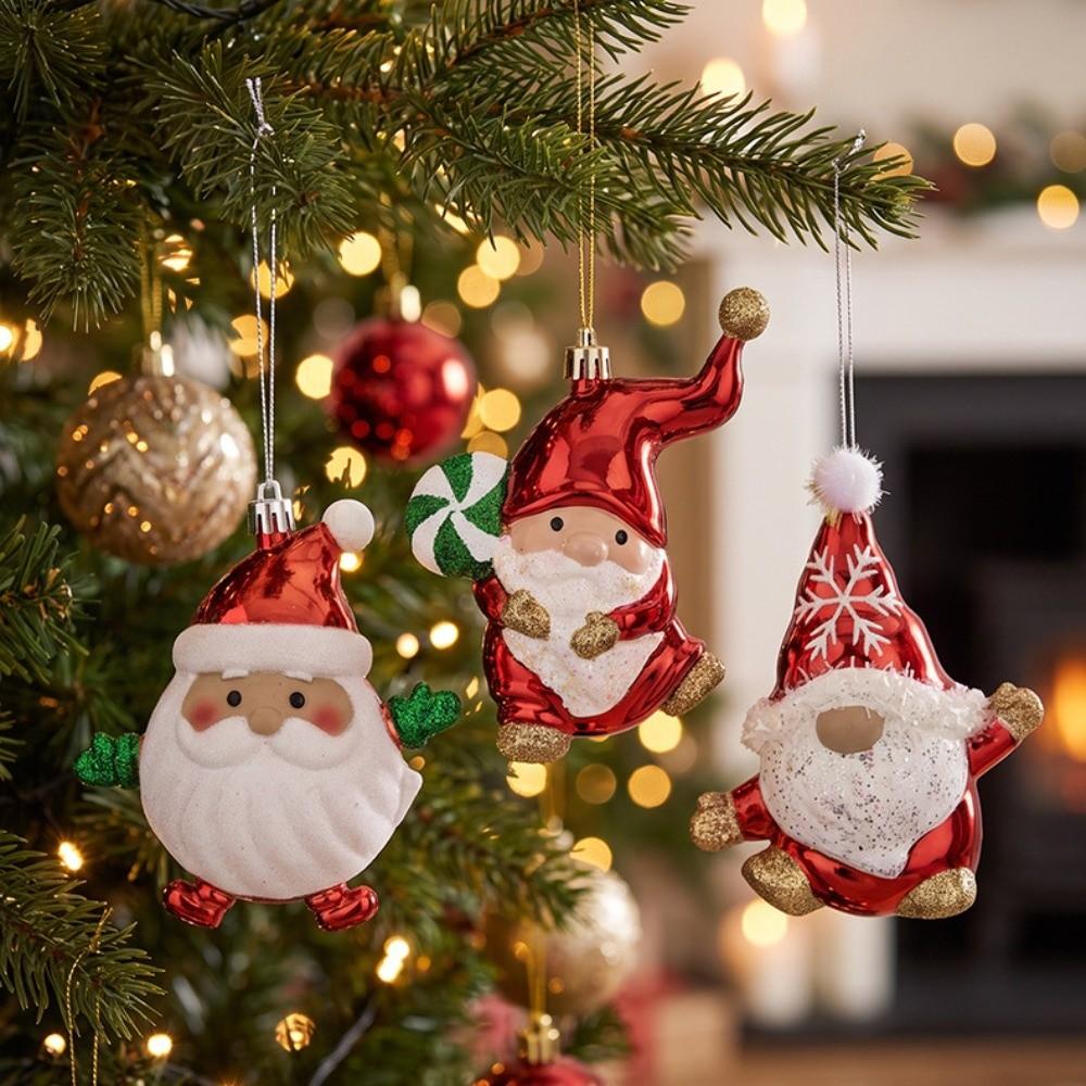 Santa Christmas Tree Decor Plastic Xmas Ornaments Santa Claus Snowman Pendant Kids Xmas Gift