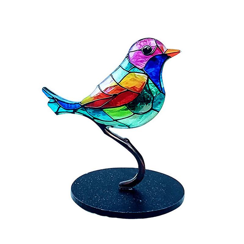 Stained Acrylic Birds On Branch Desktop Ornaments, Double Sided Multicolor Style Birds Craft Statue Desktop Ornaments