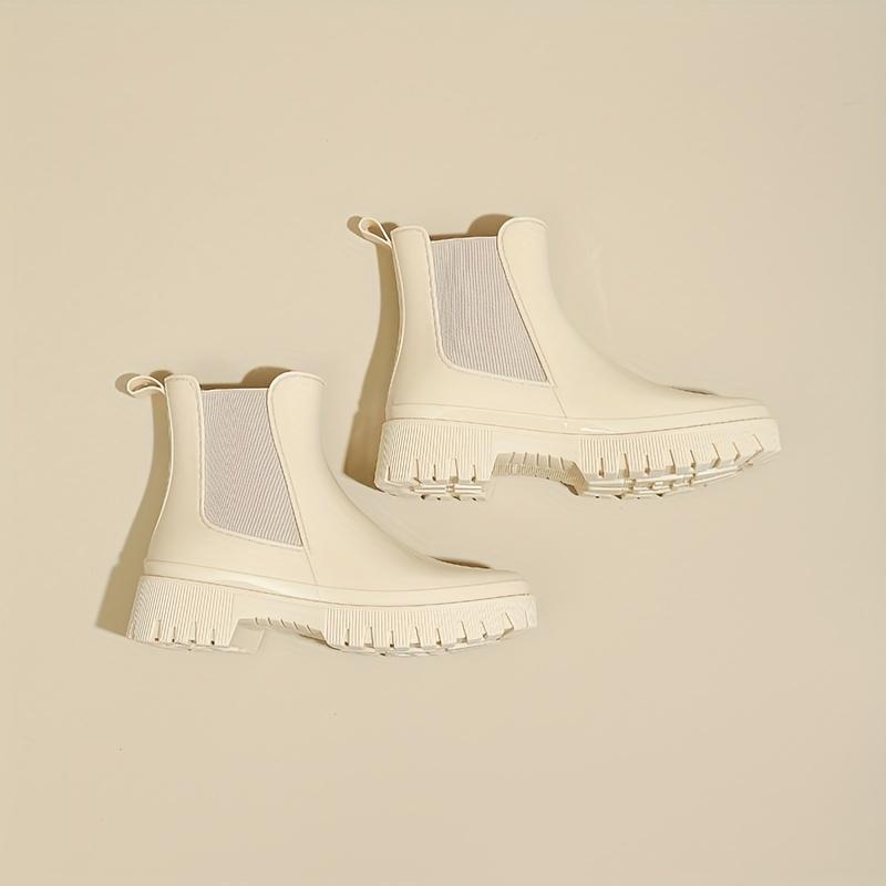 Женские резиновые сапоги на толстой подошве, эластичные вставки для легкого надевания, амортизирующий комфорт, черно-желто-зеленые, модная повседневная и профессиональная обувь