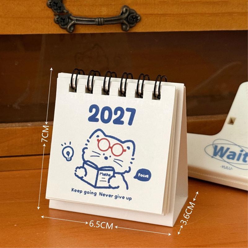 2027 Мини Настольный Календарь Милый Мультяшный Принт Маленький След Портативный Ежемесячный Планировщик для Офиса Дома Настольное Использование