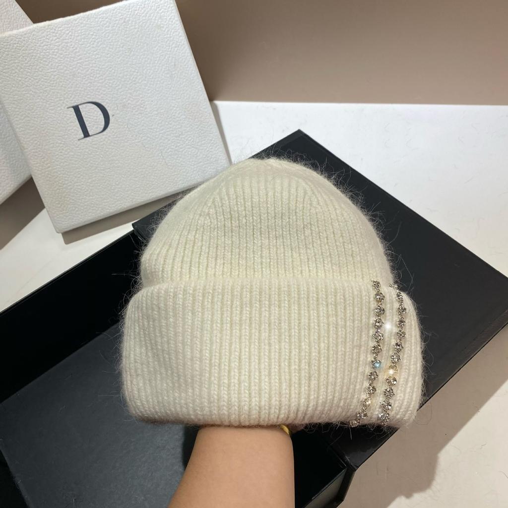 Длинный кроличий мех Двойная вязка Шапка Модный стиль знаменитости Шерстяная шапка Зимняя уличная теплая шапка