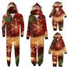 Christmas Print Family Matching Hooded Long Sleeved Zippered Jumpsuit Set