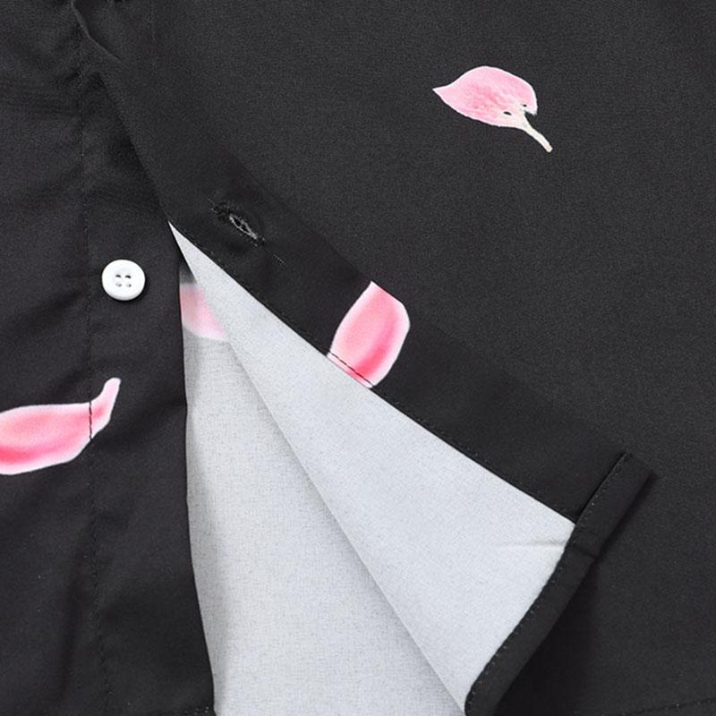 Fashion Men Plum Blossom Print Lapel Shirts Casual Summer Short Sleeve Tee Tops