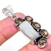 Natural Rainbow Moonstone, Topaz Gemstone 925 Sterling Silver Pendant 2.05" j9M10