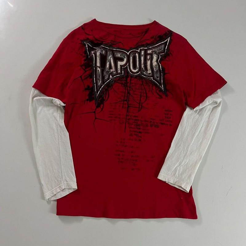 Oversized Graphic Print Tee Fake Two-Piece Long Sleeve Casual Hip Hop Shirt Men