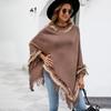 Autumn and Winter Women Solid Loose Bat Sleeve Cross Border Cloak Cardigan Knitwear Half High Collar Sweater