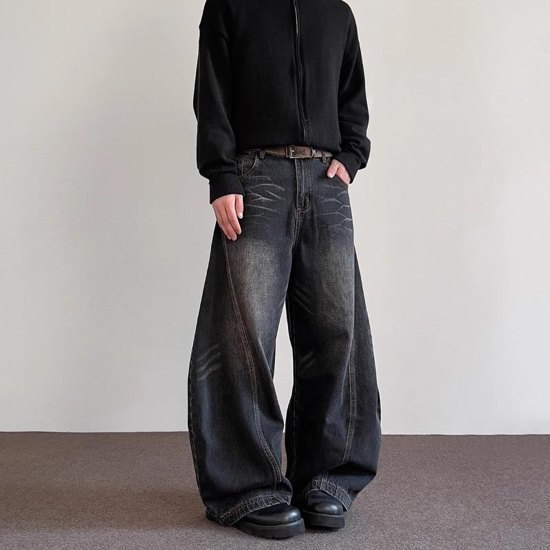 Мужские джинсы-шаровары в американском ретро-стиле - Свободный крой в стиле хай-стрит, чистые прямые широкие брюки