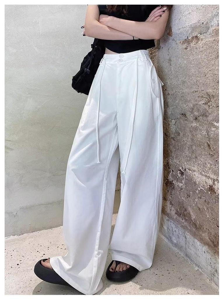 2025 Женские Корейский Тренд Свободные Повседневные Летние Брюки с Широкими Штанинами