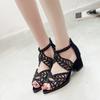2024 Fashionable Rhinestone Fish Mouth Sandals Women's Summer New Hollow-out Large Size Chunky Heel Midheel Back Zipper Sandals