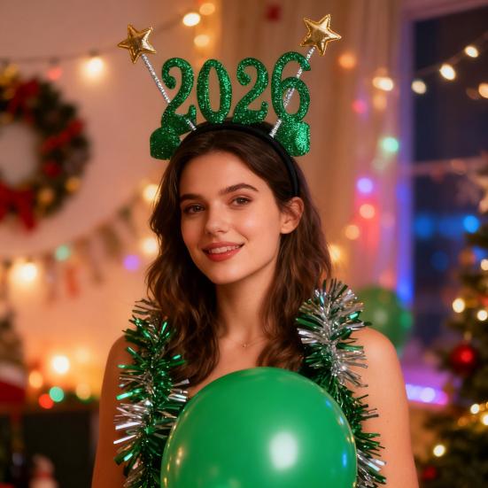 2026 Блестящий ободок для новогодней рождественской вечеринки, аксессуар для волос со звездами, праздничный головной убор для празднования обратного отсчета