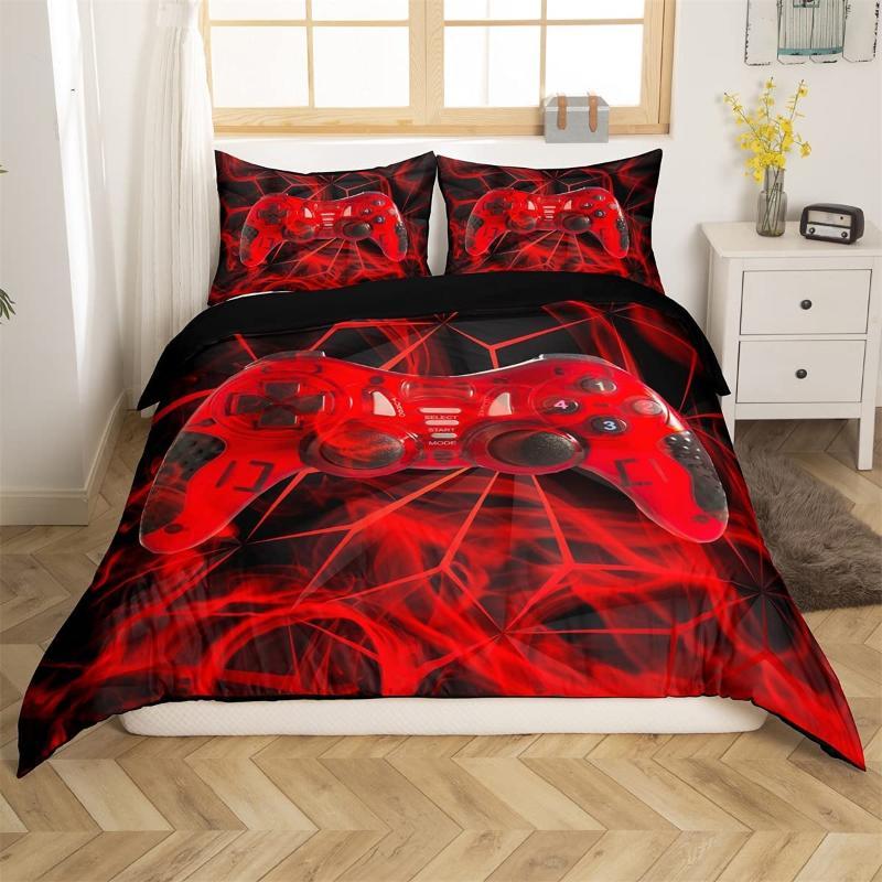 Игровой пододеяльник King Red Honeycomb Printed Комплект постельного белья из полиэстера Игровой красный и черный Новинка Геймпад Джойстики Пододеяльник