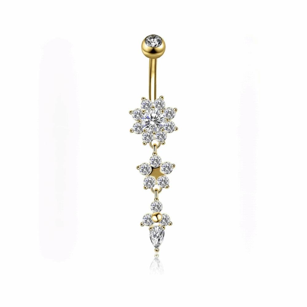 Copper Zircon Belly Button Ring Long Dangled Body Jewelry Sexy Stainless Steel Navel Piercing  Men