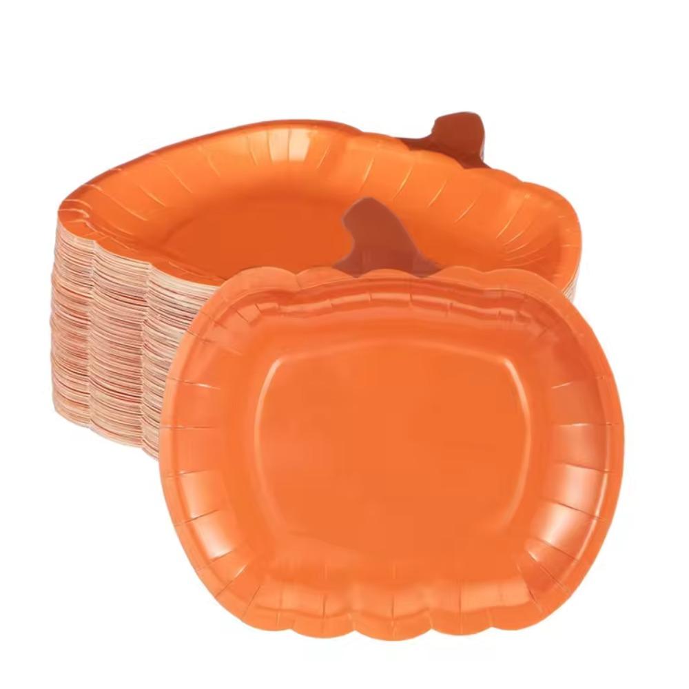 20pcs 7/9 Inch Halloween Disposable Pumpkin Plate Paper Dining Plates Party Serving Dish Salad