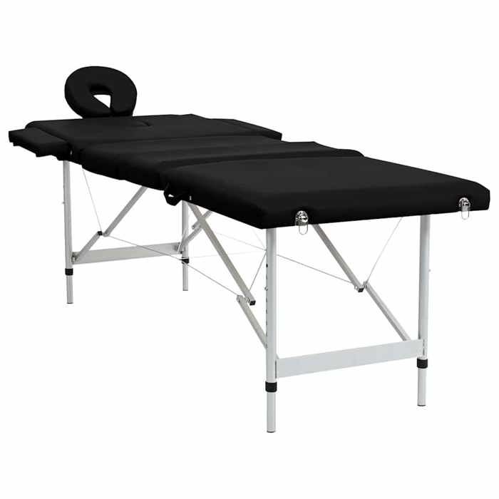VidaXL Foldable Massage Table Black 4 Zones with Aluminum Frame