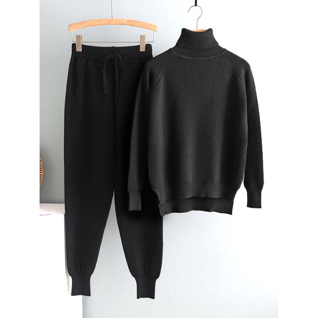 Комплект из 2 предметов женский трикотажный спортивный костюм водолазка свитер + морковные спортивные штаны пуловер свитер комплект ШИК трикотажная верхняя одежда