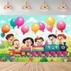 2D Happy Birthday Kids Train Backdrop Children Party Photography Background